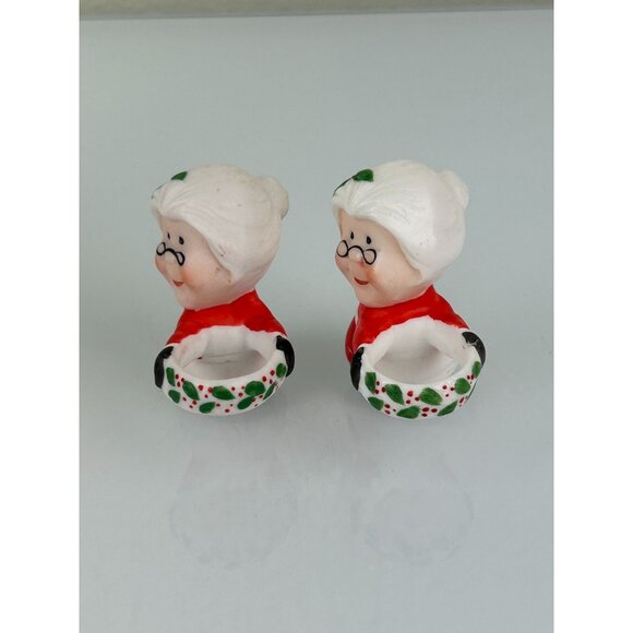 Vintage Set of 2 Mrs Claus Taper Candle Hugger Christmas Holiday Decoration Cute - Picture 5 of 14